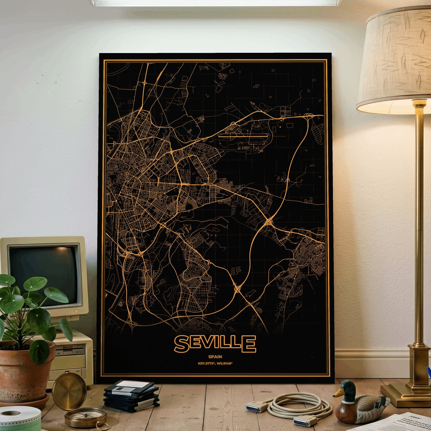 Seville Phosphor Map Poster - Amber CRT
