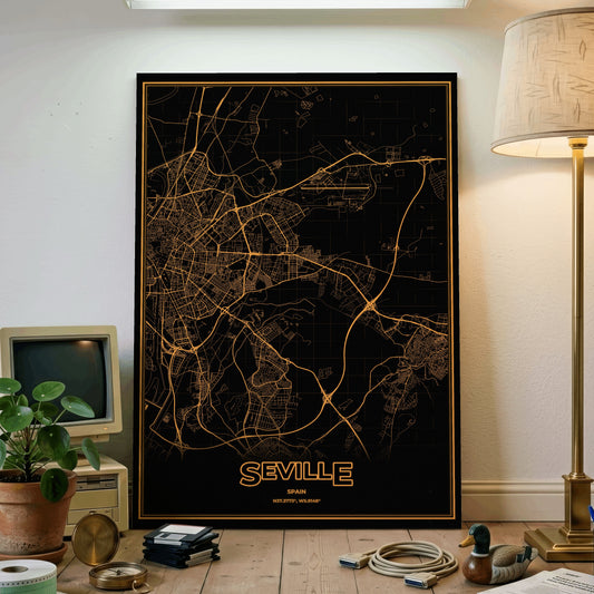 Seville Phosphor Map Poster - Amber CRT