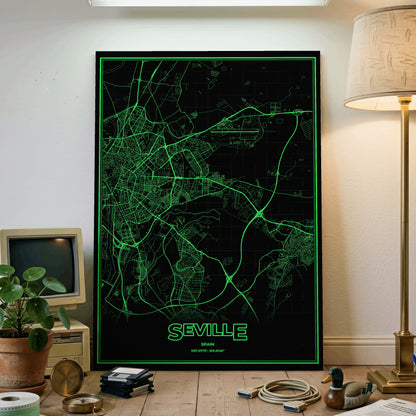 Seville Phosphor Map Poster - Phosphor Green