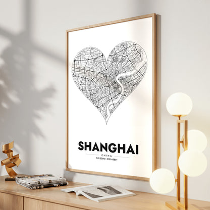 Shanghai Heart Map Poster