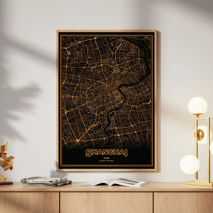 Shanghai Phosphor Map Poster - Amber CRT