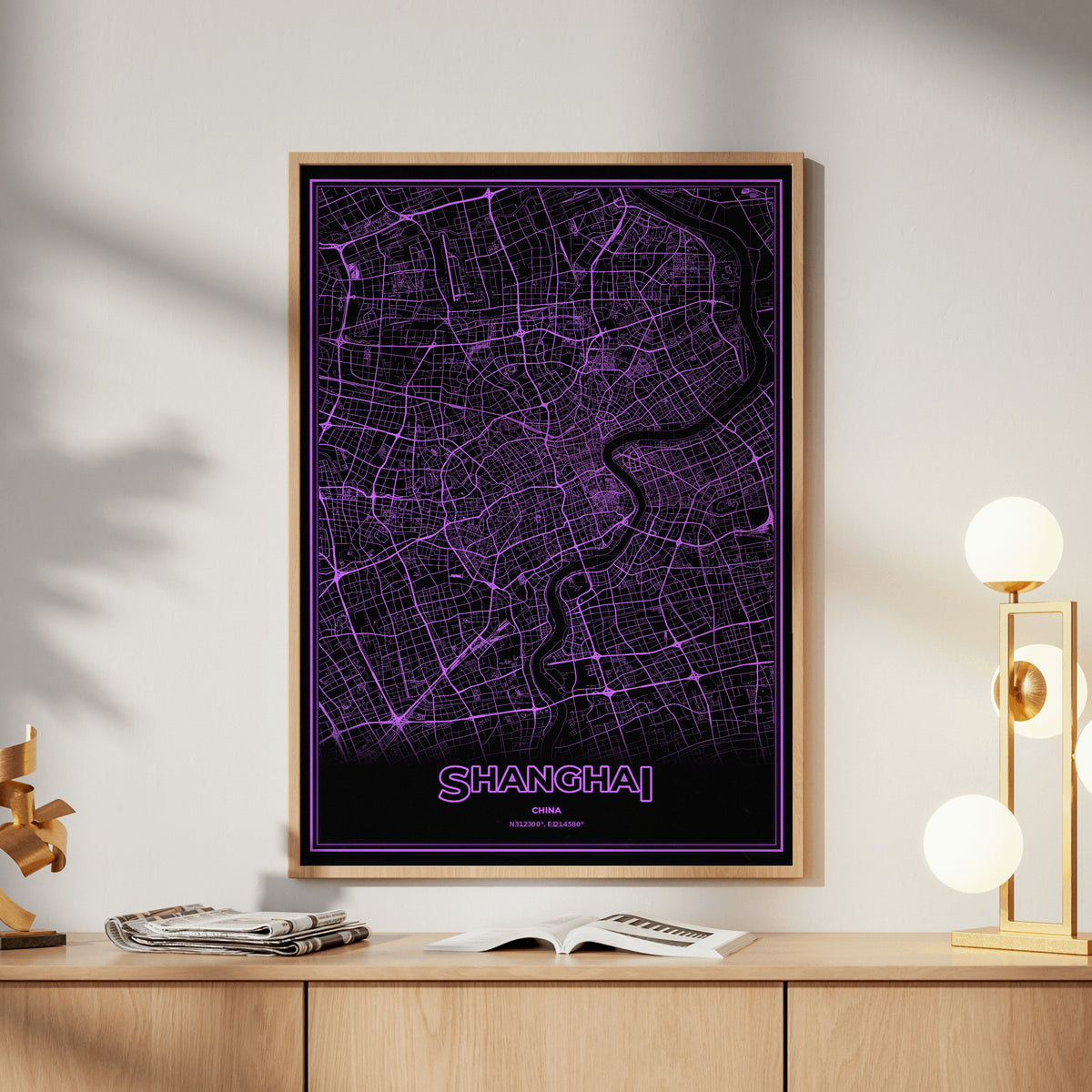 Shanghai Phosphor Map Poster - EGA Violet