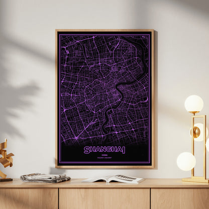Shanghai Phosphor Map Poster - EGA Violet