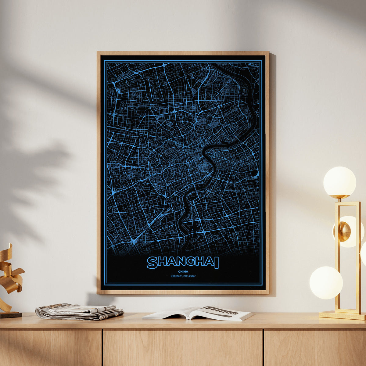 Shanghai Phosphor Map Poster - IBM Blue