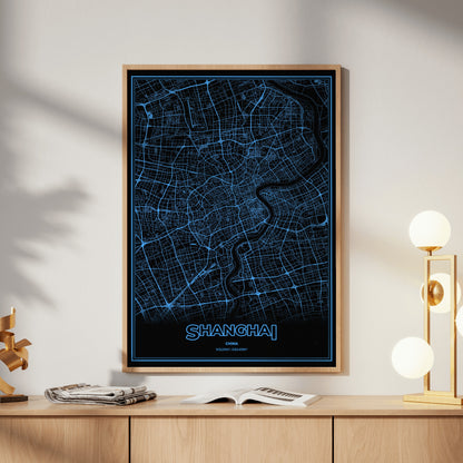 Shanghai Phosphor Map Poster - IBM Blue