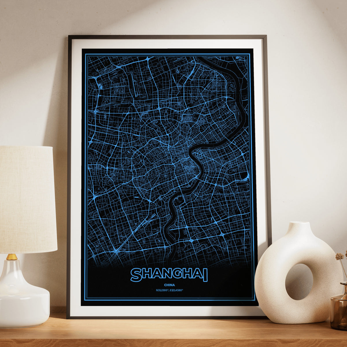 Shanghai Phosphor Map Poster - IBM Blue
