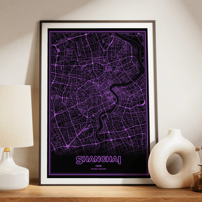Shanghai Phosphor Map Poster - EGA Violet