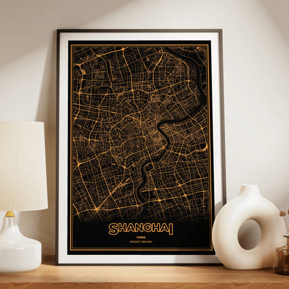 Shanghai Phosphor Map Poster - Amber CRT