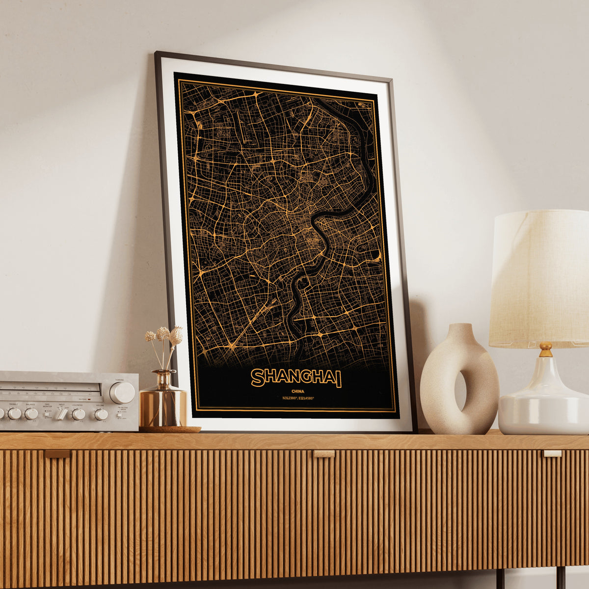 Shanghai Phosphor Map Poster - Amber CRT