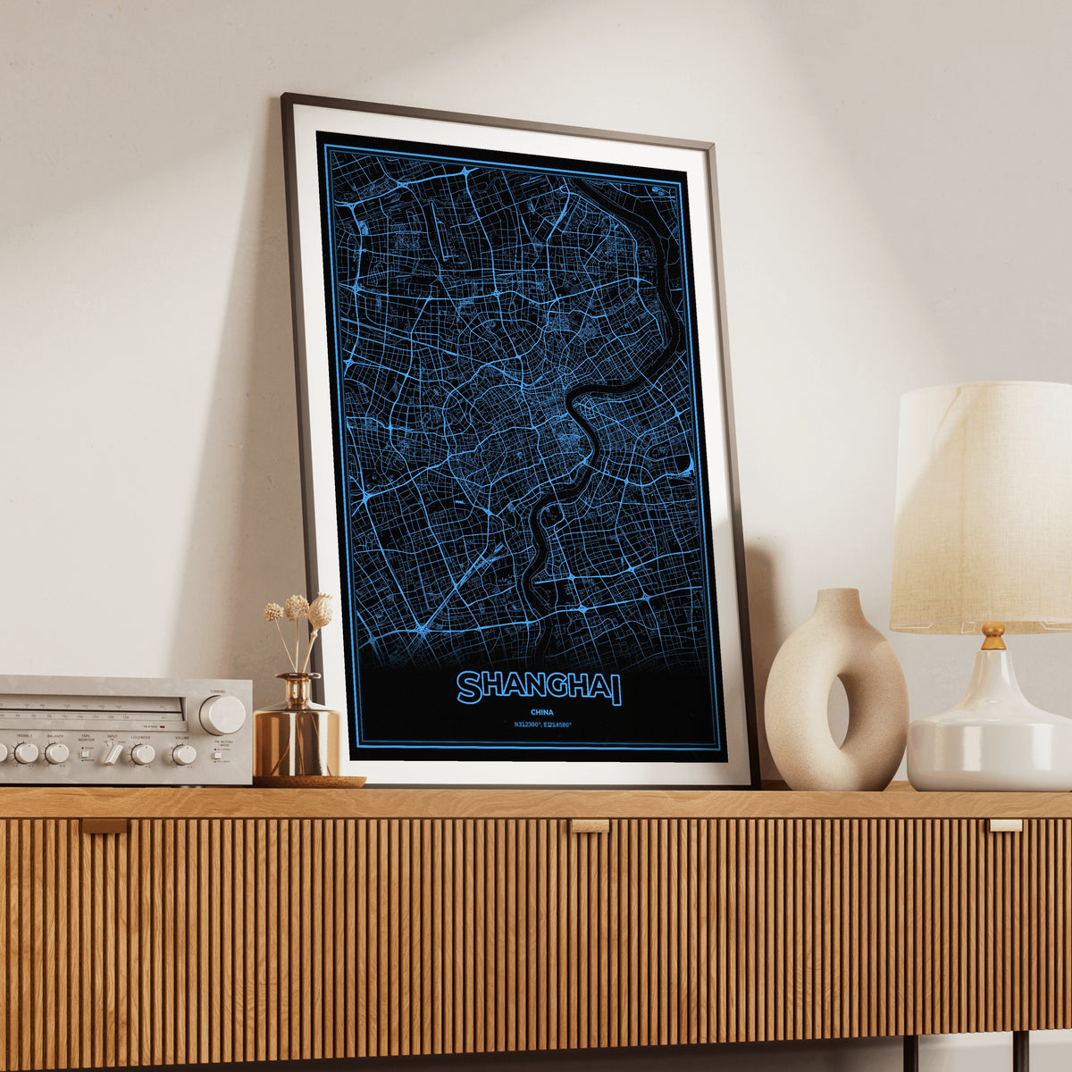 Shanghai Phosphor Map Poster - IBM Blue