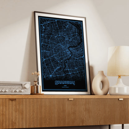 Shanghai Phosphor Map Poster - IBM Blue