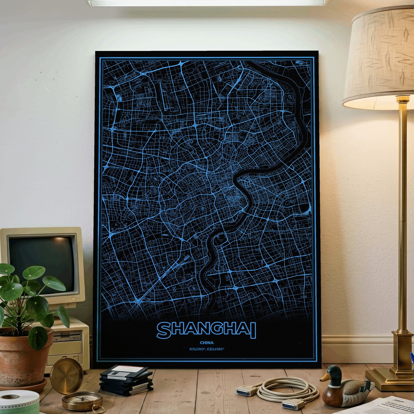 Shanghai Phosphor Map Poster - IBM Blue