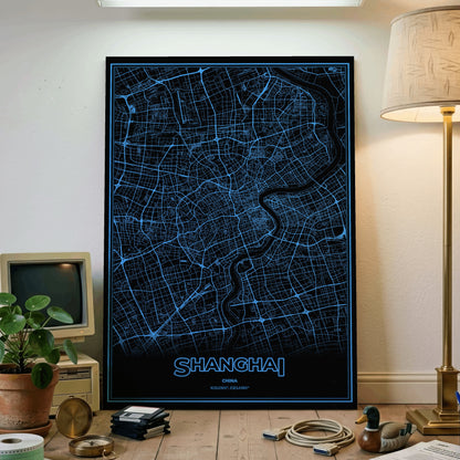 Shanghai Phosphor Map Poster - IBM Blue