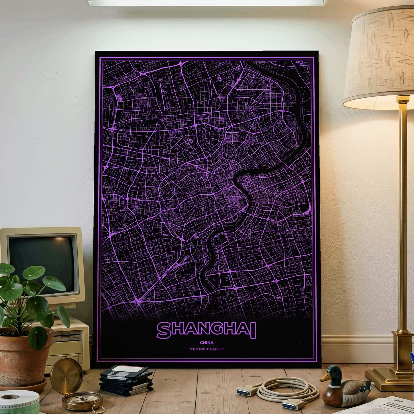 Shanghai Phosphor Map Poster - EGA Violet