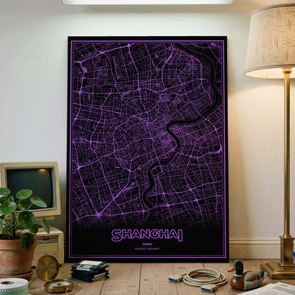 Shanghai Phosphor Map Poster - EGA Violet