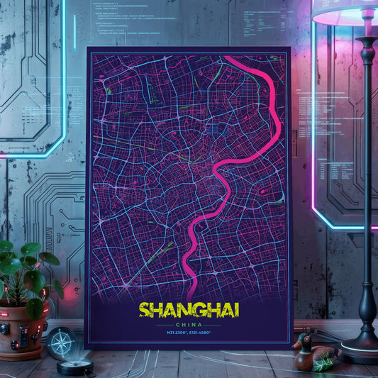 Shanghai Cyberpunk Map Poster