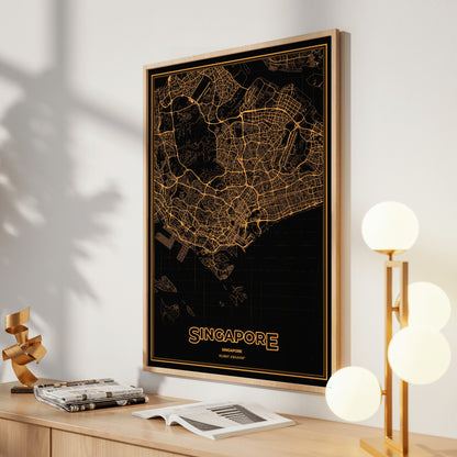 Singapore Phosphor Map Poster - Amber CRT