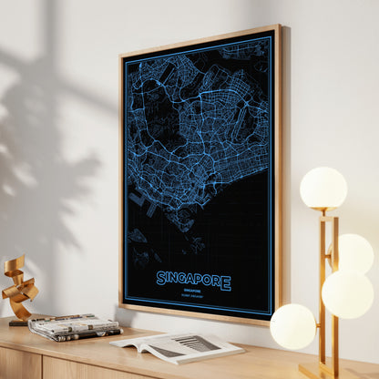 Singapore Phosphor Map Poster - IBM Blue