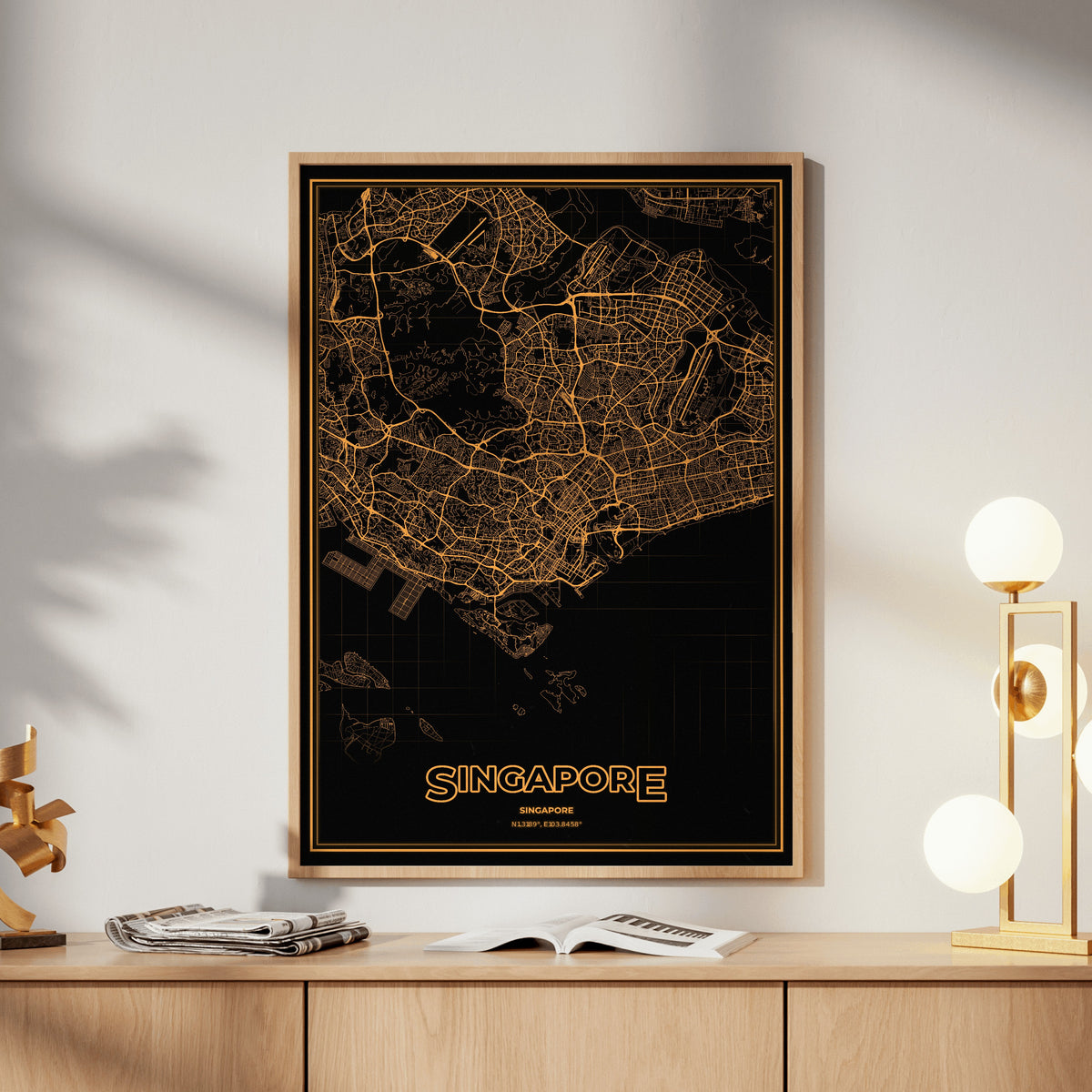 Singapore Phosphor Map Poster - Amber CRT