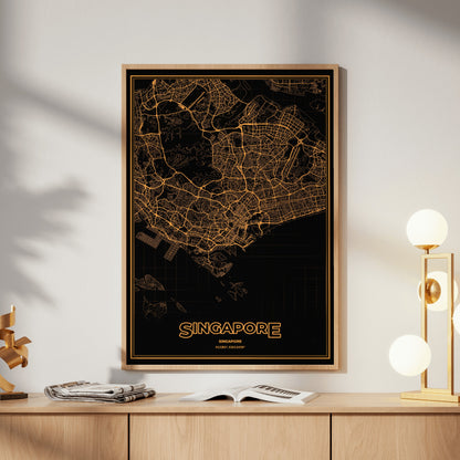 Singapore Phosphor Map Poster - Amber CRT