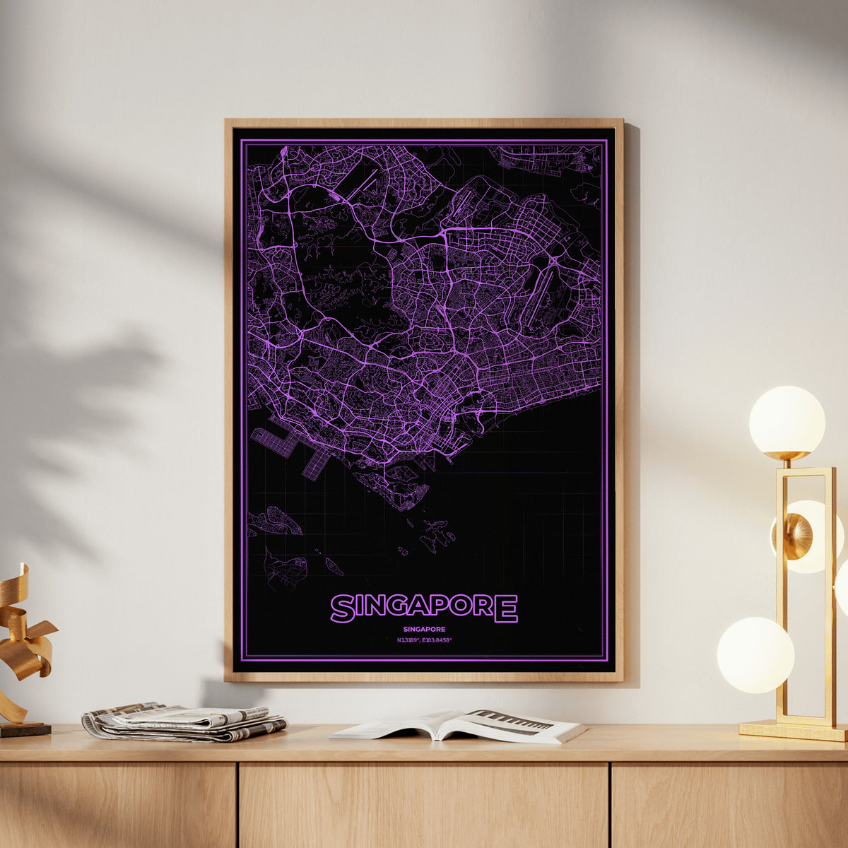 Singapore Phosphor Map Poster - EGA Violet