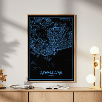 Singapore Phosphor Map Poster - IBM Blue