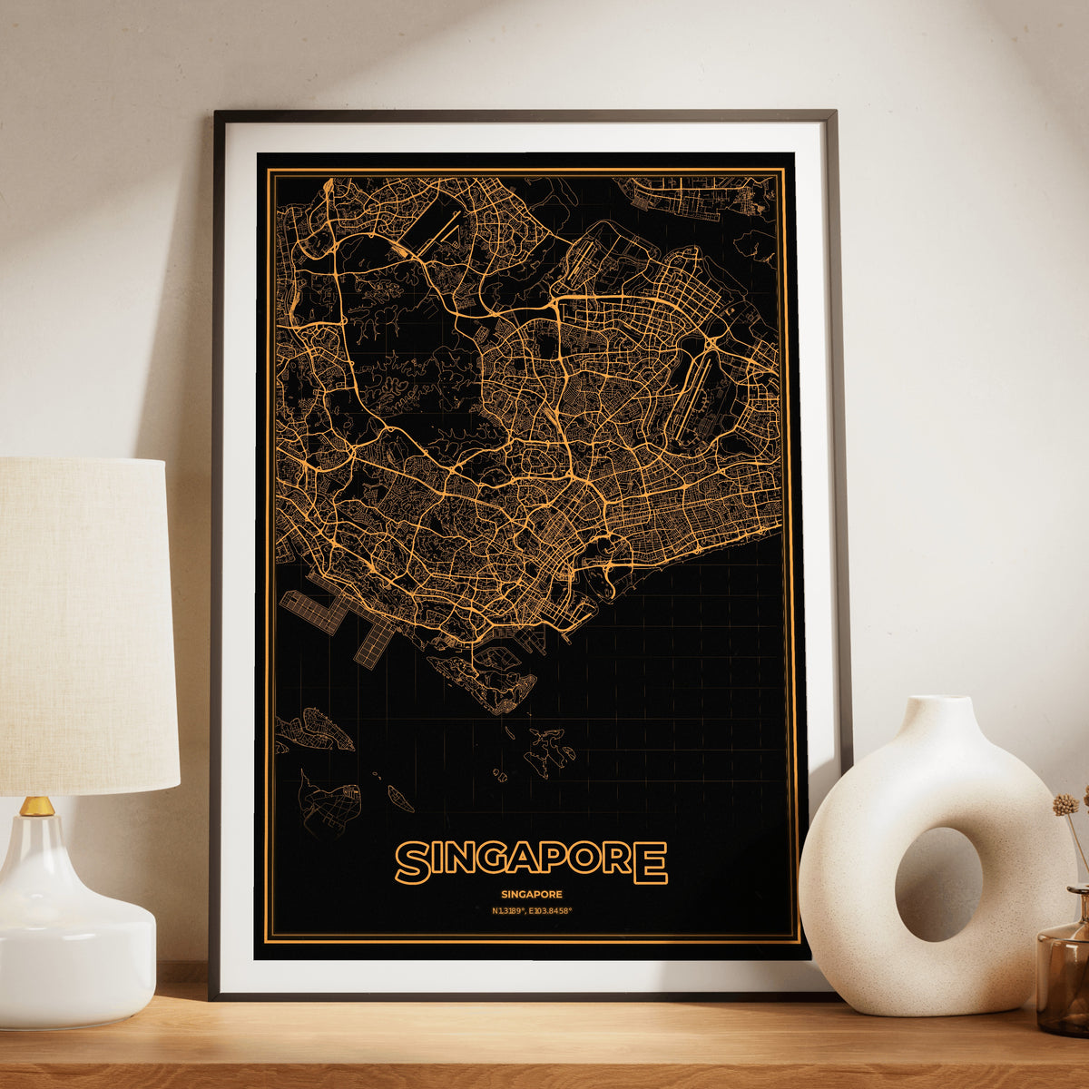 Singapore Phosphor Map Poster - Amber CRT
