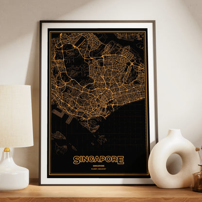 Singapore Phosphor Map Poster - Amber CRT