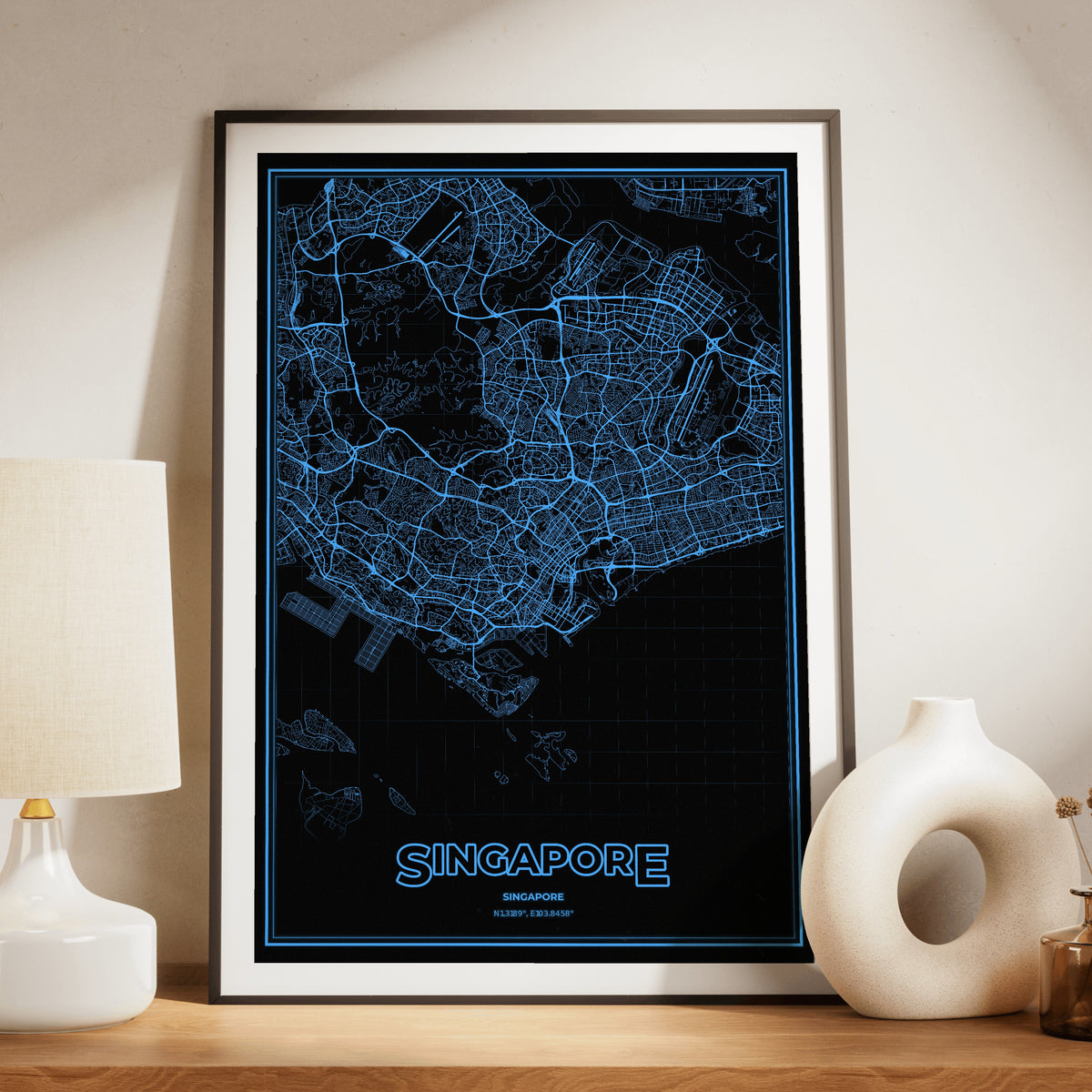 Singapore Phosphor Map Poster - IBM Blue