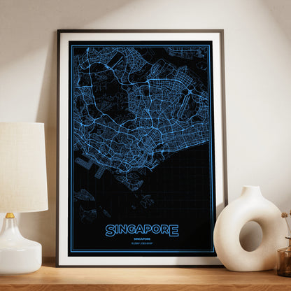 Singapore Phosphor Map Poster - IBM Blue