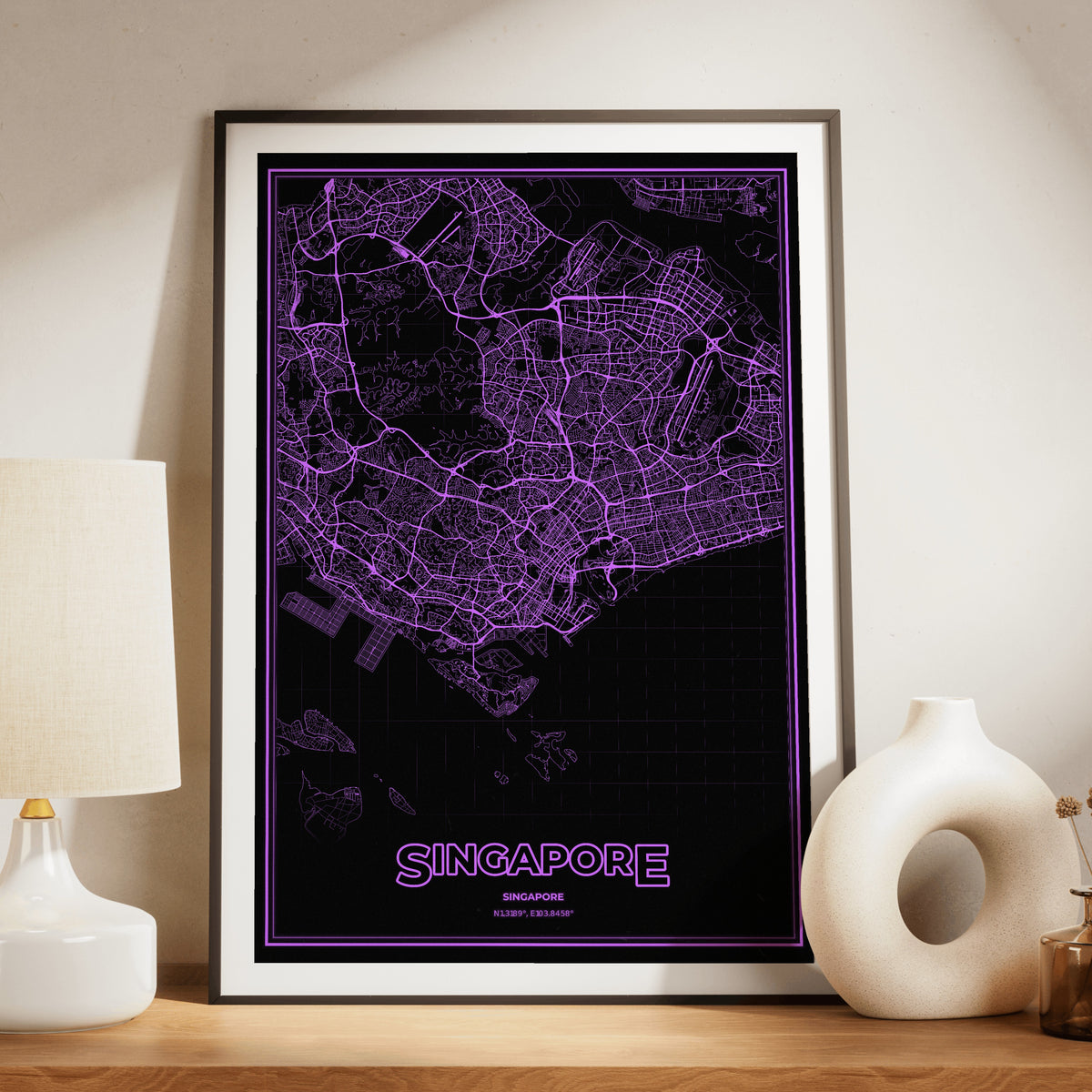 Singapore Phosphor Map Poster - EGA Violet