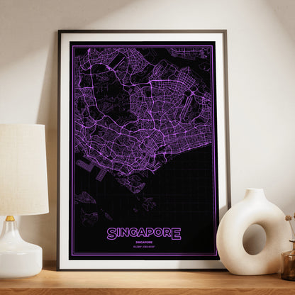 Singapore Phosphor Map Poster - EGA Violet