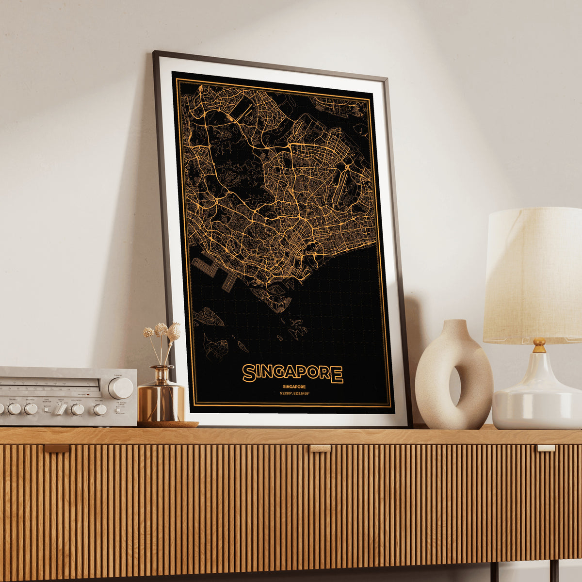 Singapore Phosphor Map Poster - Amber CRT