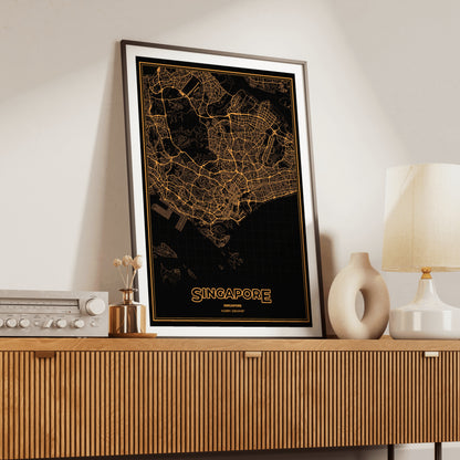 Singapore Phosphor Map Poster - Amber CRT
