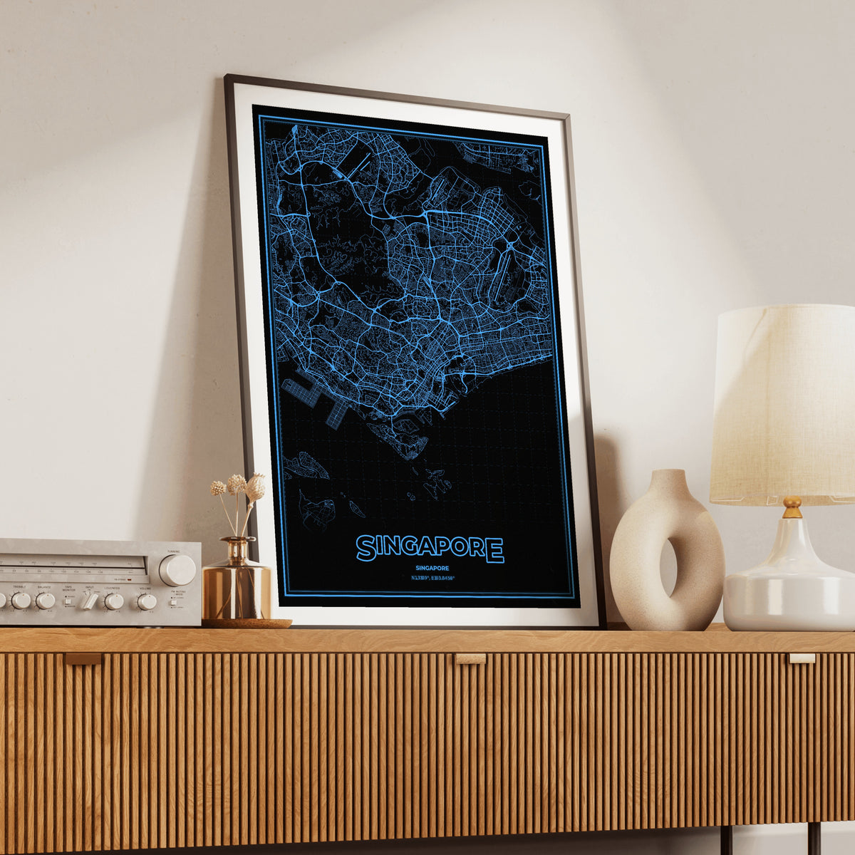 Singapore Phosphor Map Poster - IBM Blue