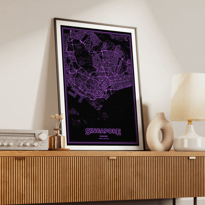 Singapore Phosphor Map Poster - EGA Violet