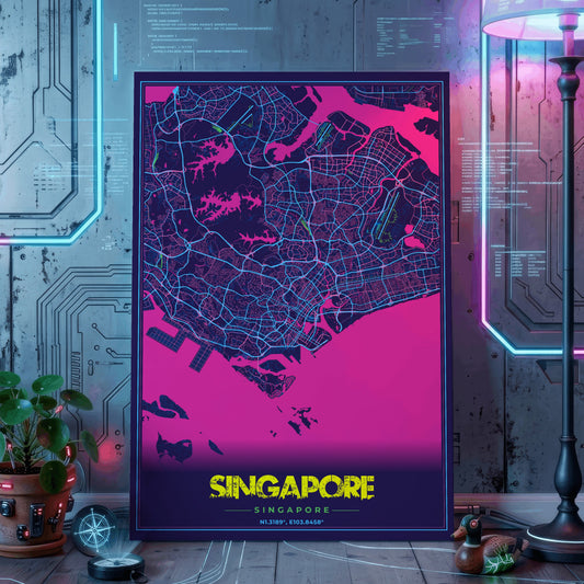 Singapore Cyberpunk Map Poster