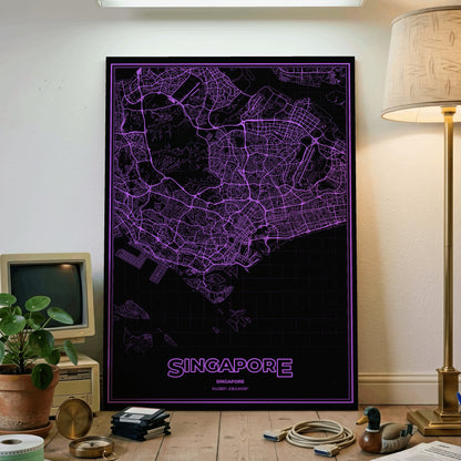 Singapore Phosphor Map Poster - EGA Violet