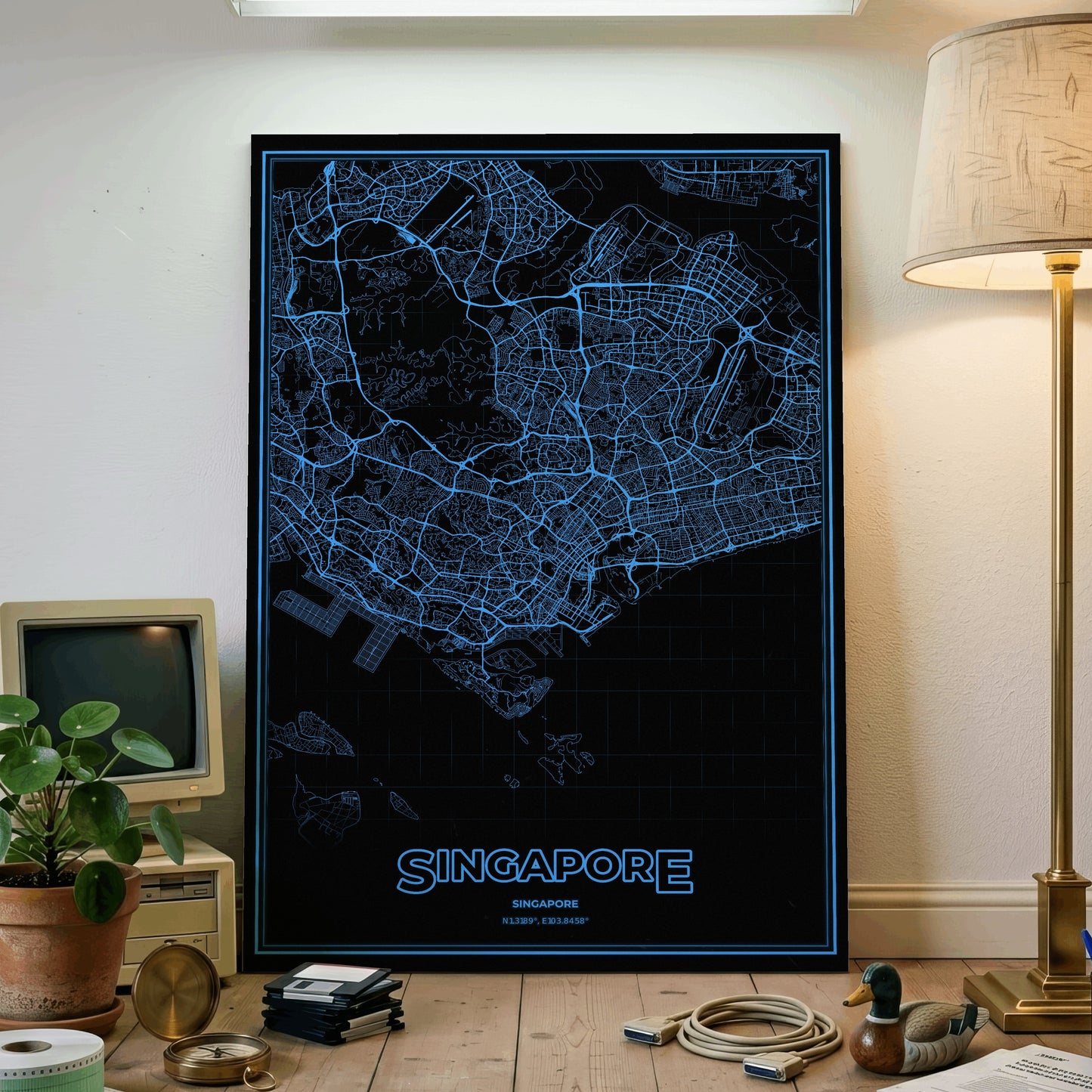 Singapore Phosphor Map Poster - IBM Blue