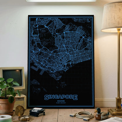 Singapore Phosphor Map Poster - IBM Blue