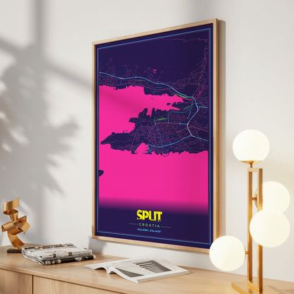 Split Cyberpunk Map Poster