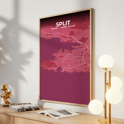 Split Scarlet Map Poster