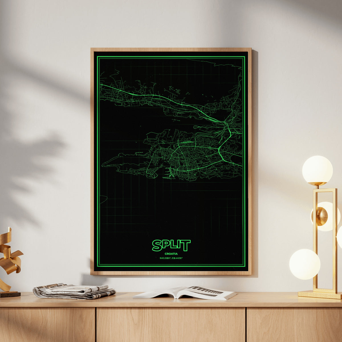 Split Phosphor Map Poster - Phosphor Green
