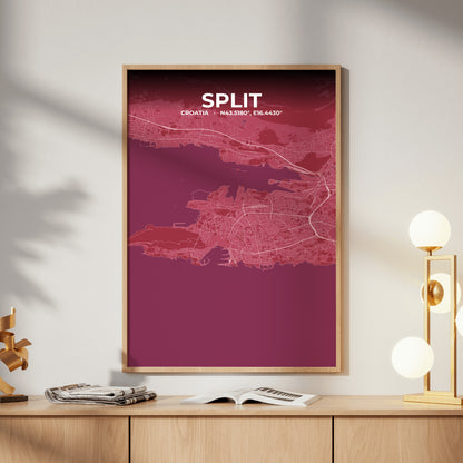 Split Scarlet Map Poster