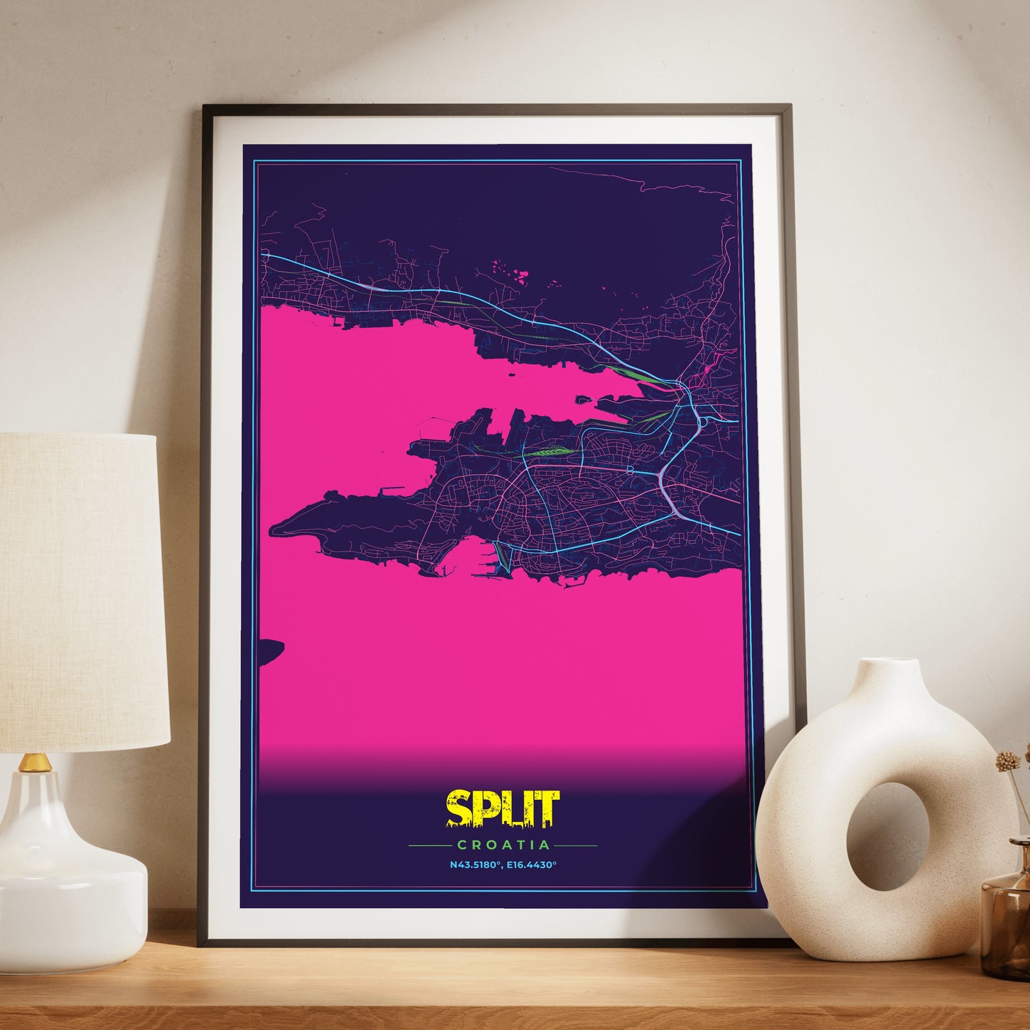Split Cyberpunk Map Poster