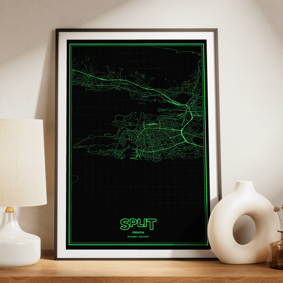 Split Phosphor Map Poster - Phosphor Green
