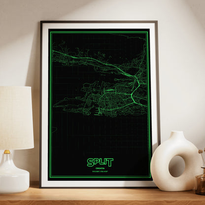 Split Phosphor Map Poster - Phosphor Green