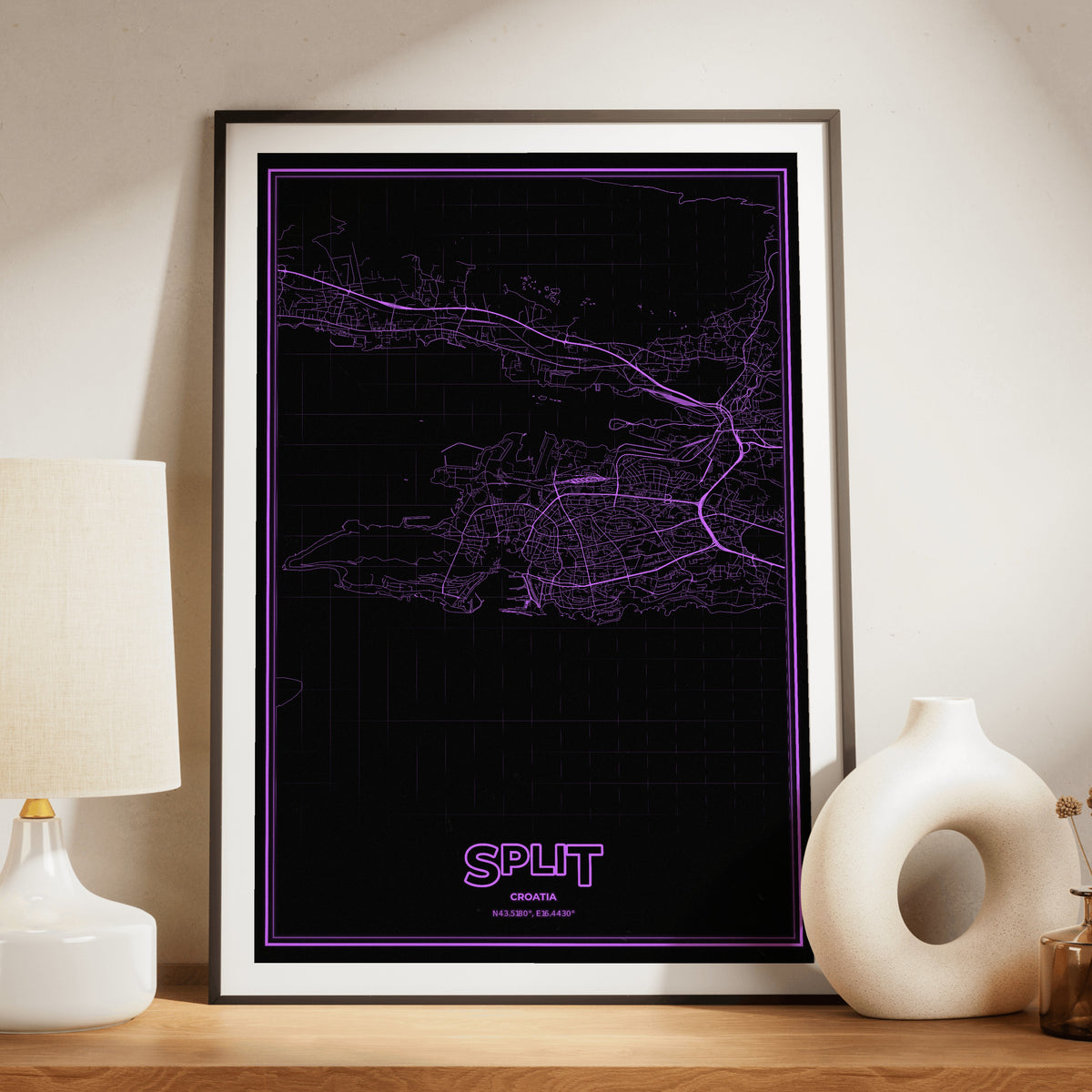 Split Phosphor Map Poster - EGA Violet