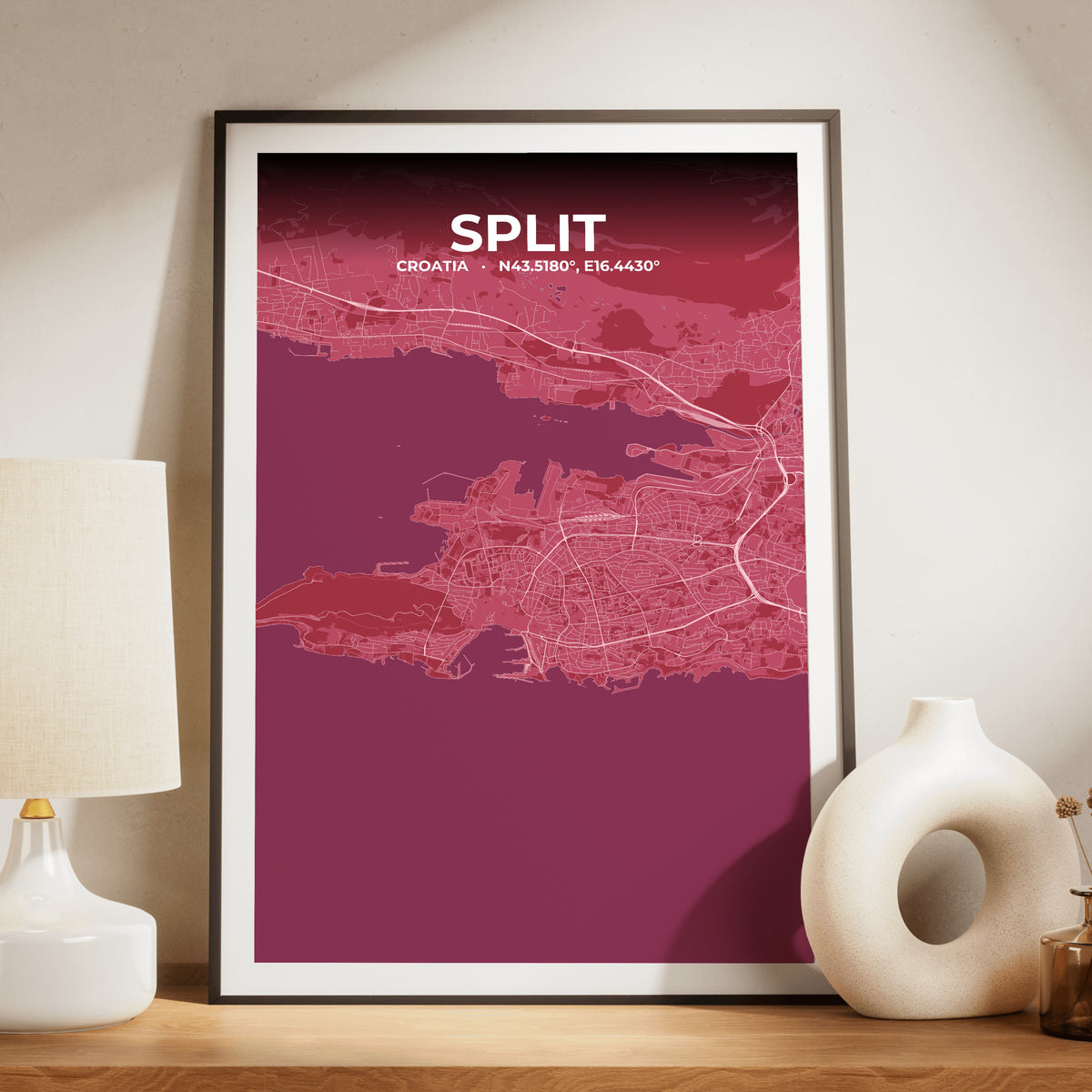 Split Scarlet Map Poster