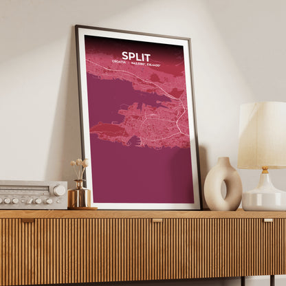 Split Scarlet Map Poster